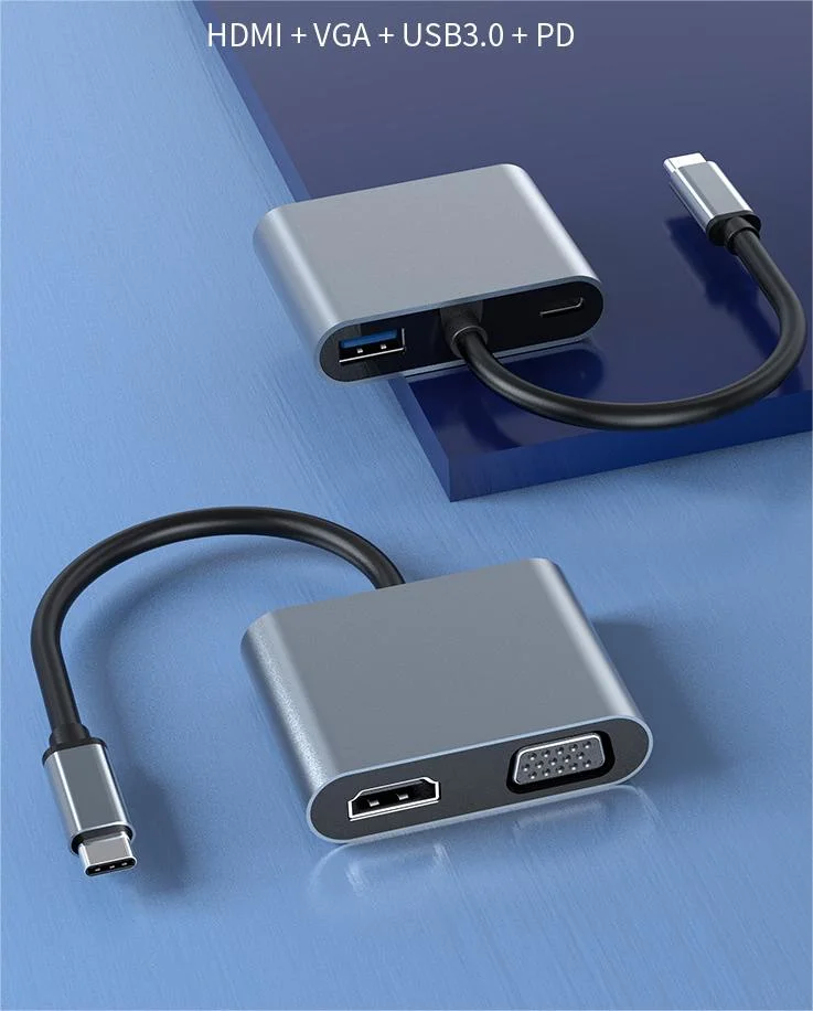 Концентратор для ноутбука типа C - USB-адаптер VGA и HDTV Концентратор 4 порта USB2.0 3.0 4 в 1