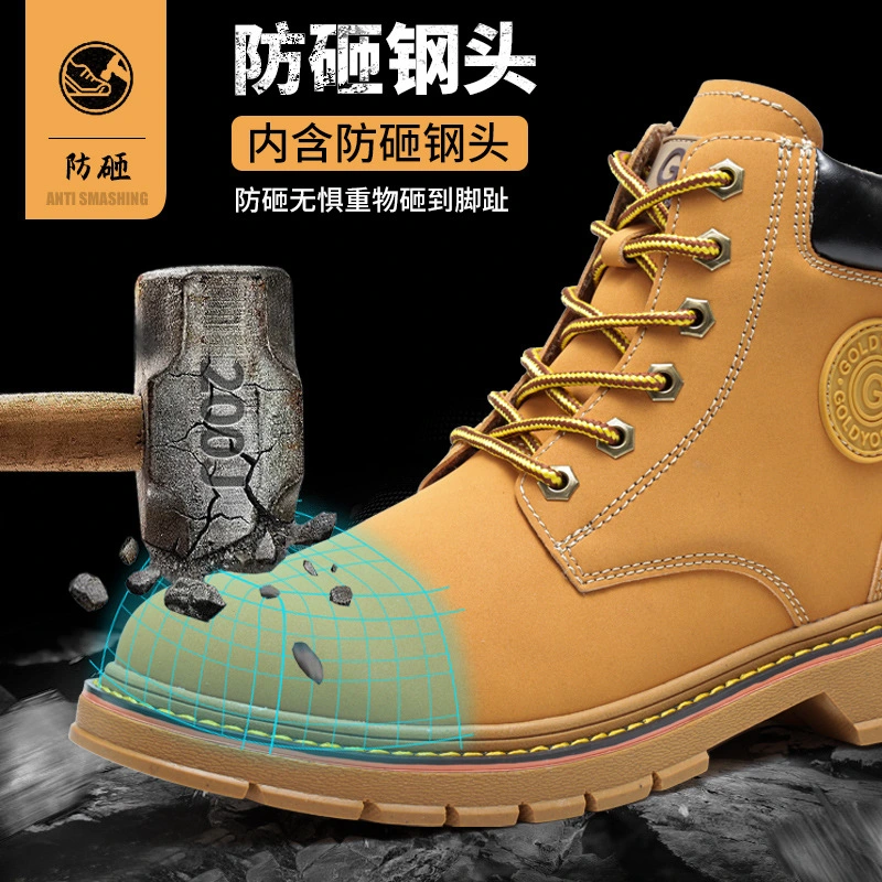 Work Safety Shoes Genuine Leather Steel Toe Shoes Lightweight Breathable Sneakers Trainers