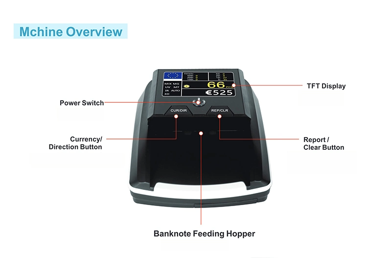 Al-136t TFT Display Auto Currency Recognize Currency Detector Mini Portable Counterfeit Fake Note Money Bill Banknote Detector