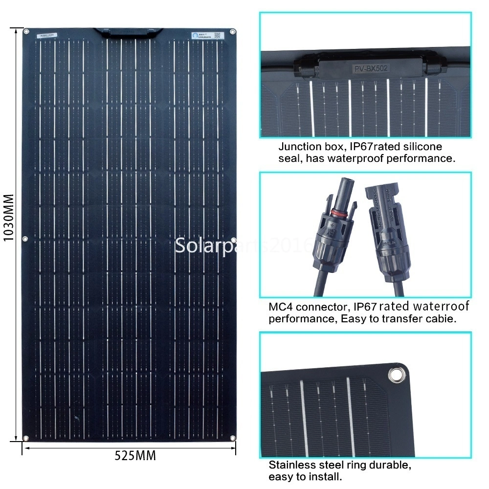 Solarparts 100W 18V черный недавно обновления Большая Высокая эффективность гибкие моно модуль солнечной энергии для 12V автомобильного аккумулятора зарядное устройство на лодке RV крыши дом Кемпинг