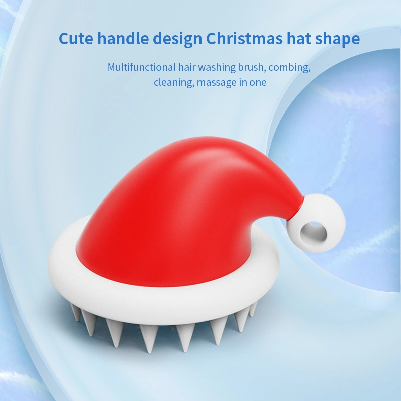 Vente directe d'usine de nouveaux outils de beauté pour le lavage des cheveux avec brosse en silicone manuelle créative Bonnet de Noël en silicone