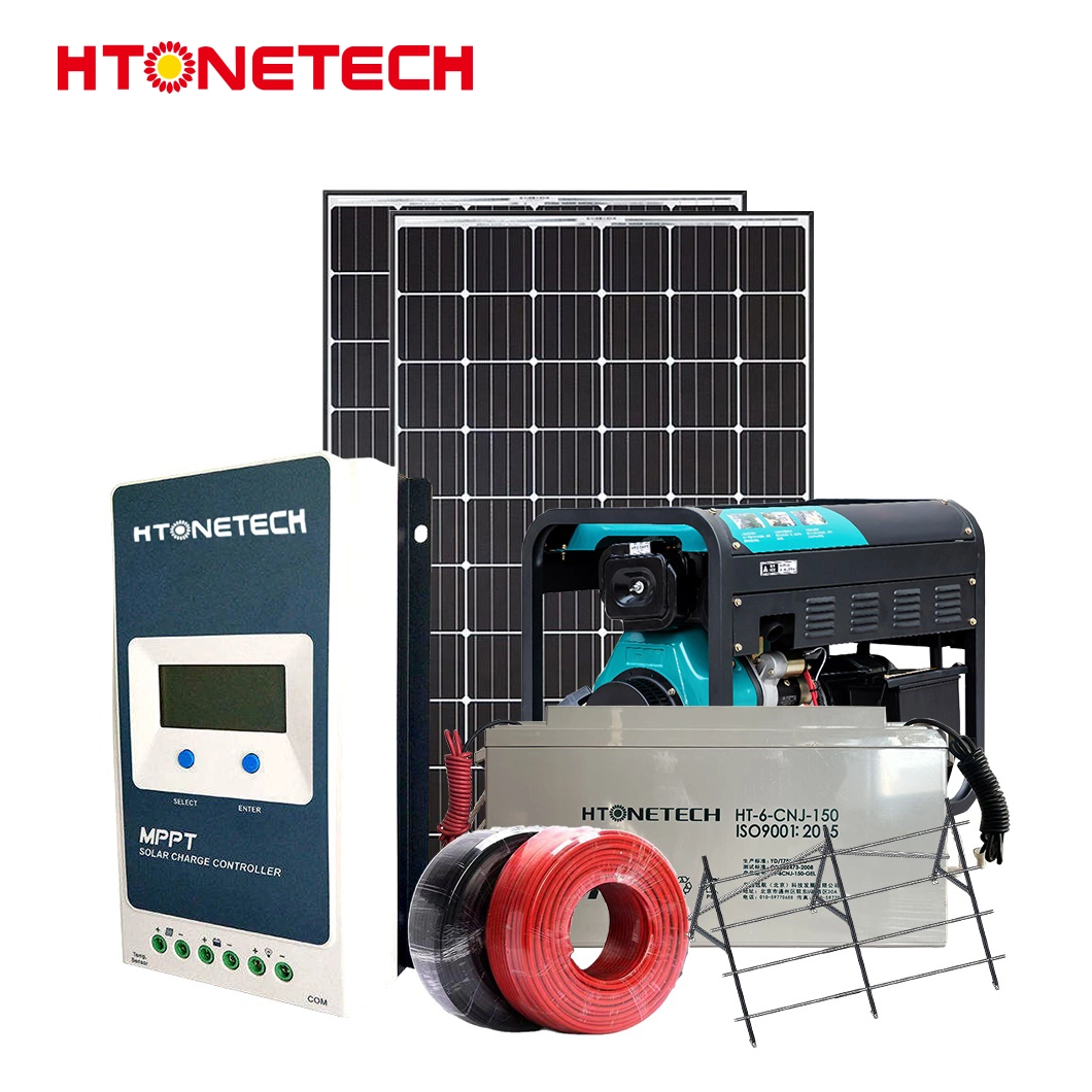 Htonetech off Grid 3000 Wp Solar System Suppliers China 30kwh 40kwh 50kwh Mono Crystalline Solar Panel 10W Heavy Duty Diesel Generator Ongrid Offgrid Hybrid