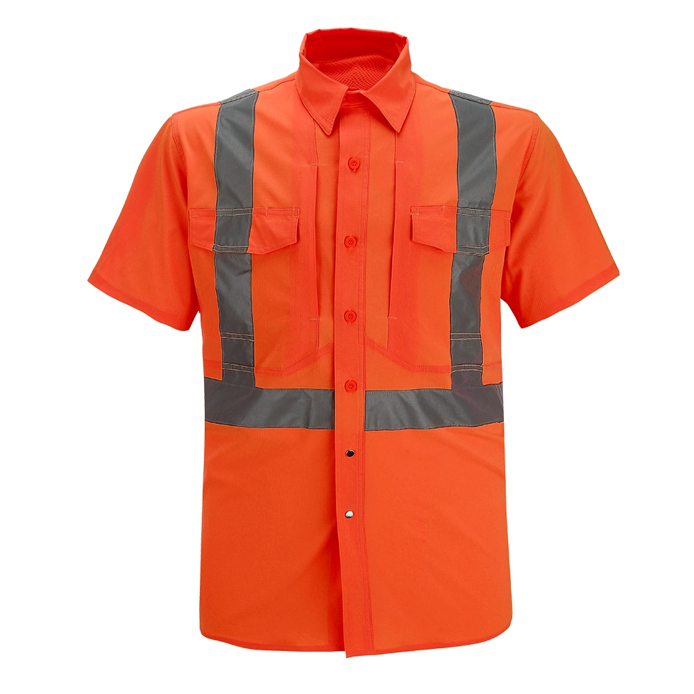 Men Breathable 100% Polyester Hi Vis Reflective Half Sleeve Safety Shirts