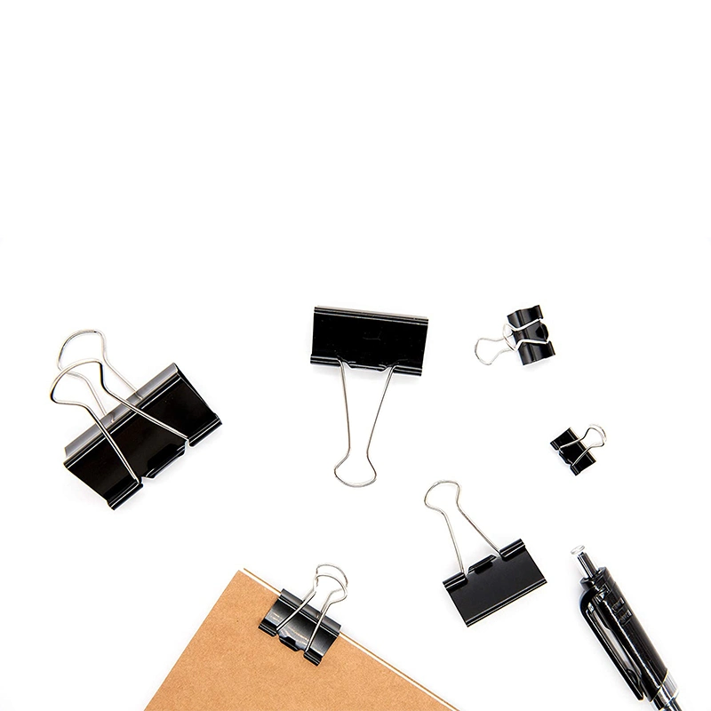 Office Stationery Custom Metal Binder Clips Office Binder, Black Paper Binder Clip, Fold Back Clip