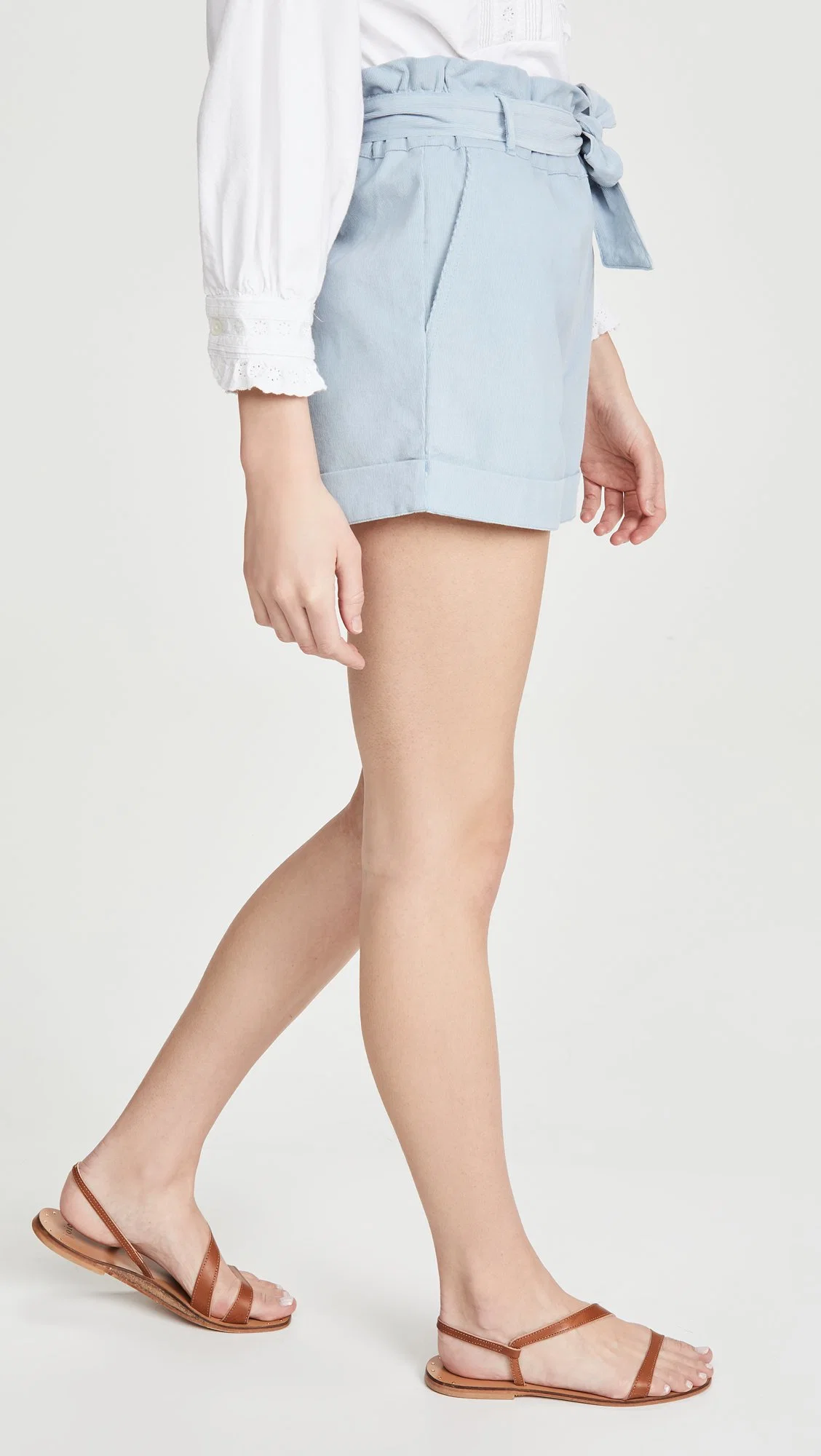 Light Blue 100% Cotton Corduroy Ladies' Woven Shorts