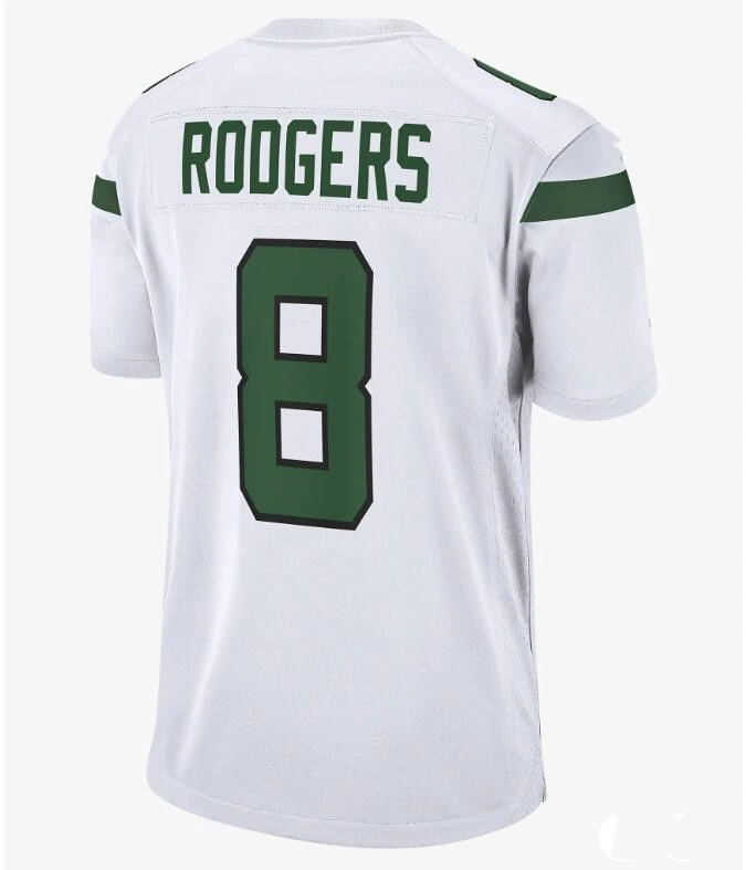 New York 8 Aaron Rodgers White Green Black Limited cosido Camisola de futebol americano