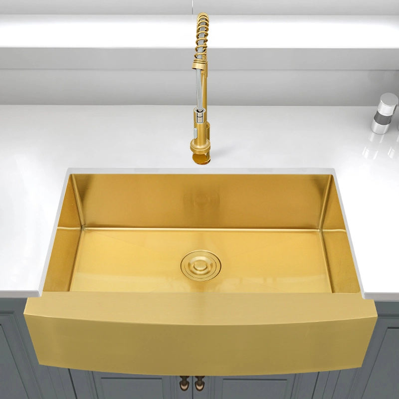 American Luxury Style Single Bowl Nano Golden Above Counter Stainless Steel Edge Protection Kithen Sink