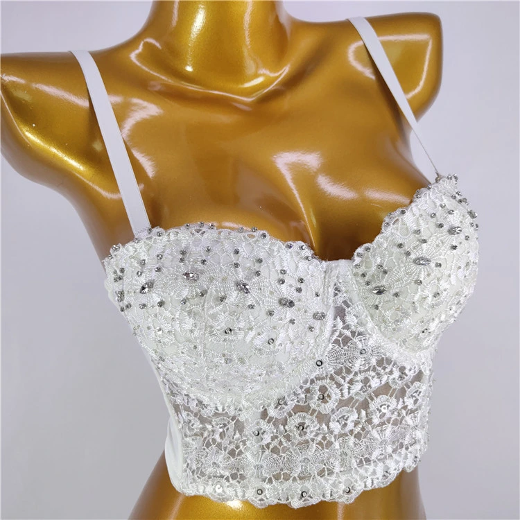 Intiflower Wholesale lencería mujeres Sexy encaje Rhinestone Bustier Corset Bras Sujetador de fiesta de boda transparente