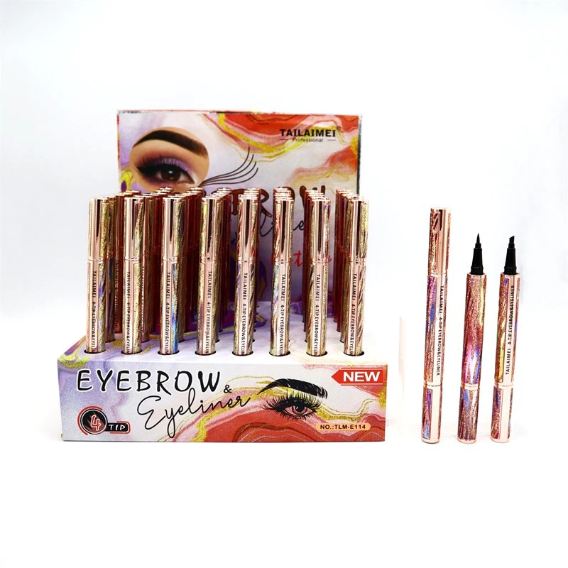 Tailaimei Supplier 24 Hours Waterproof Fork Tips 2 in 1 Eyebrow Eyeliner Pencil Long Lasting Eyebrow Black Eyeliner