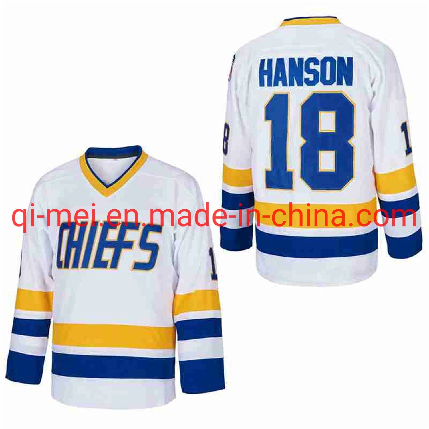 Hanson Brothers Charlestown Chiefs 16 Jack 17 Steve 18 Jeff Slap Shot Movie White Blue Hockey Jerseys