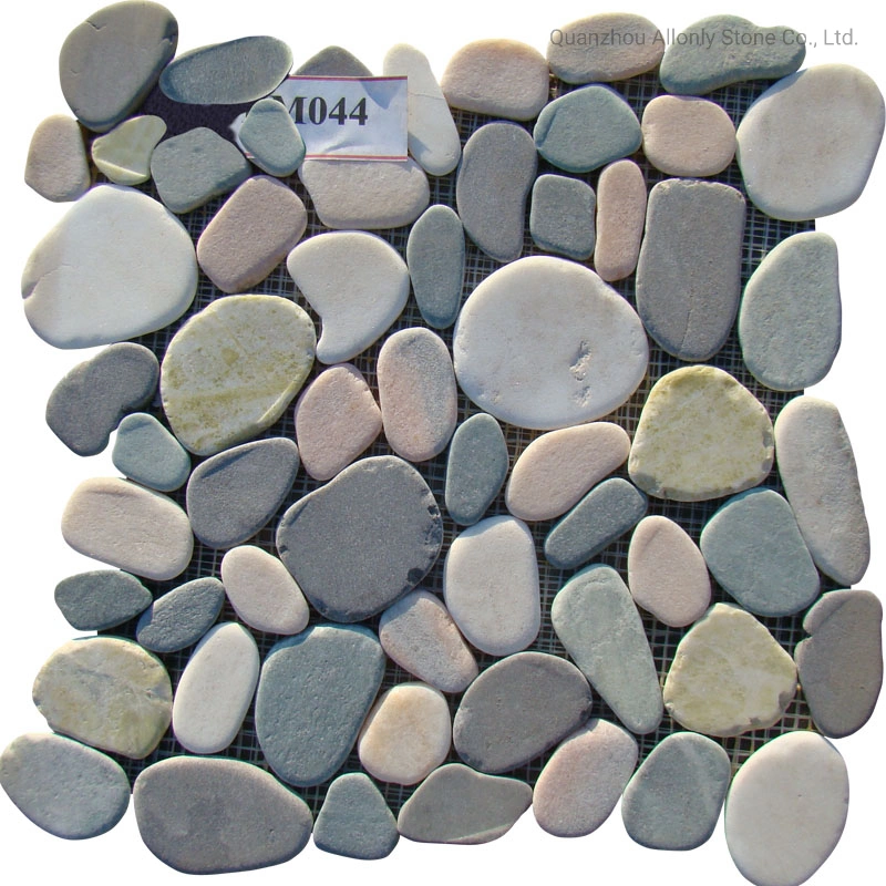 Wholesale/Supplier Half Cut Stacked River Stone Pebble Tile White Rocks on Mesh