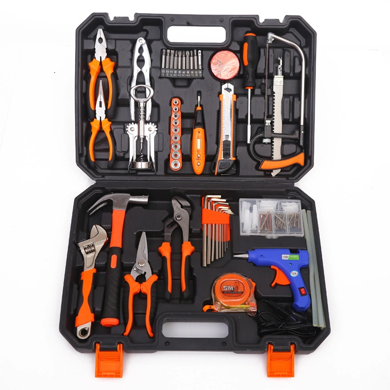 98PCS Household Hardware Tool Set Electric Pen Pliers Saw Hammer Wrench Hot Melt Glue Gun Tool Set