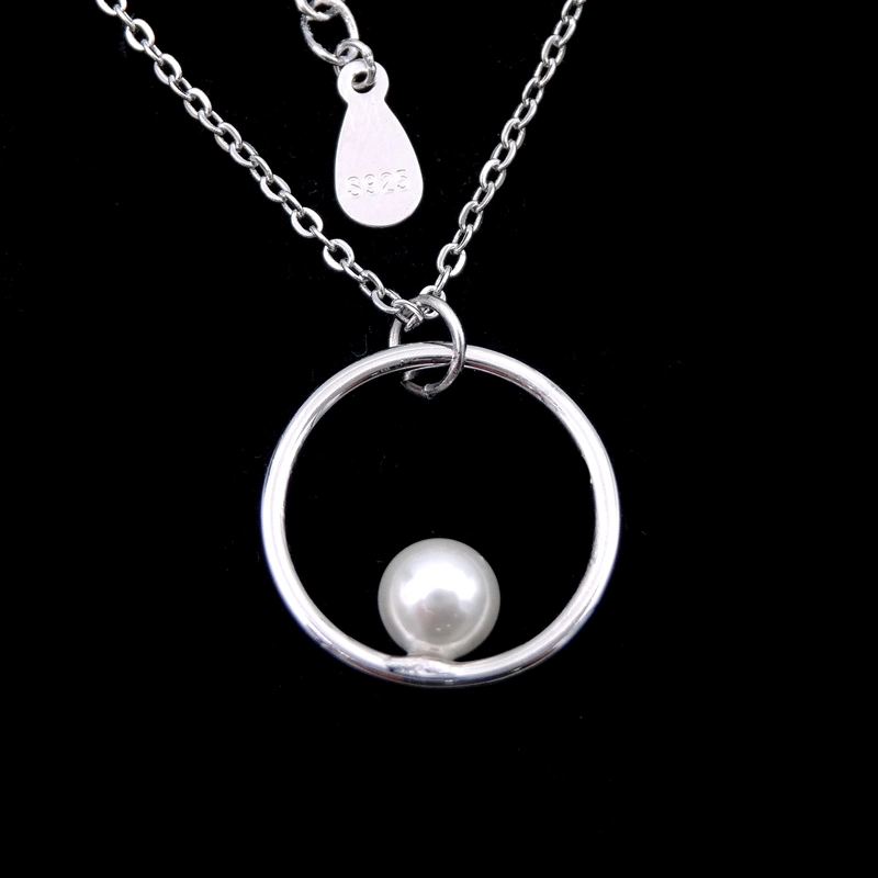 Hexagon Shaped Pearl Jewelry Plating Rhodium Real Silver Necklace