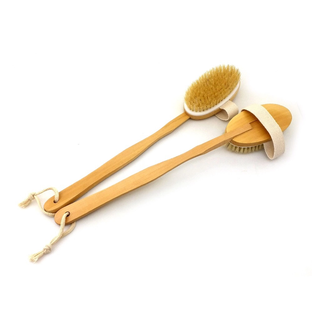 Soft Natural Bristle Massage Wooden Bath Shower Brush with Long Handle