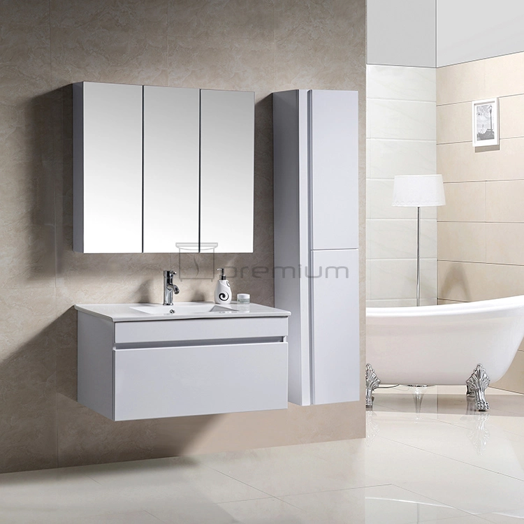 Hangzhou Luxury Design blanc grande salle de bains miroir Cabinet moderne Meuble de meuble mural meuble de lavabo en céramique meuble de salle de bains en verre feuilleté Mobilier