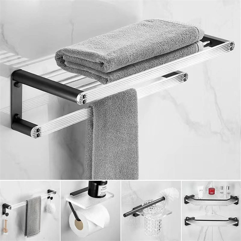 Modern Design Fashionable Bathroom Accessories Set: Black Space Aluminum and Acrylic Pendant Towel Rack