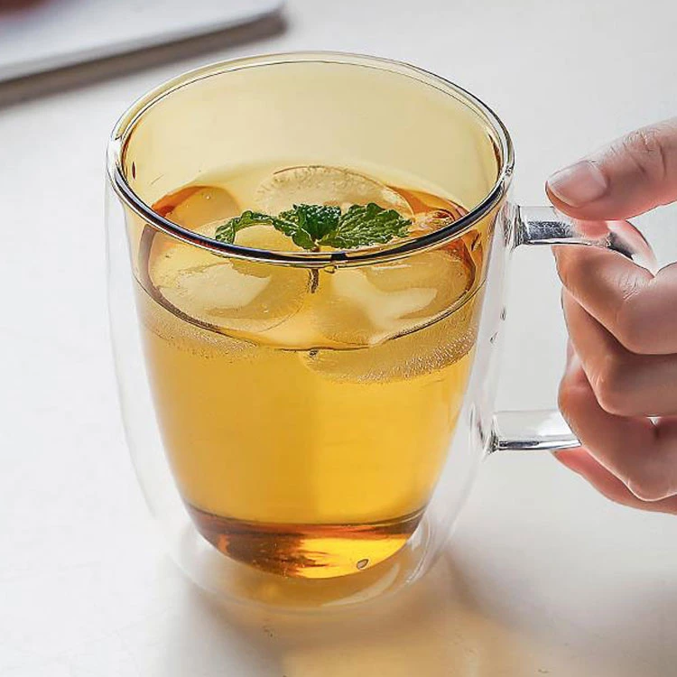 Couleur haute en verre borosilicaté adapté chaud et froid pour une grande capacité d'accueil tasse à café de jus de Créatif en verre coloré double