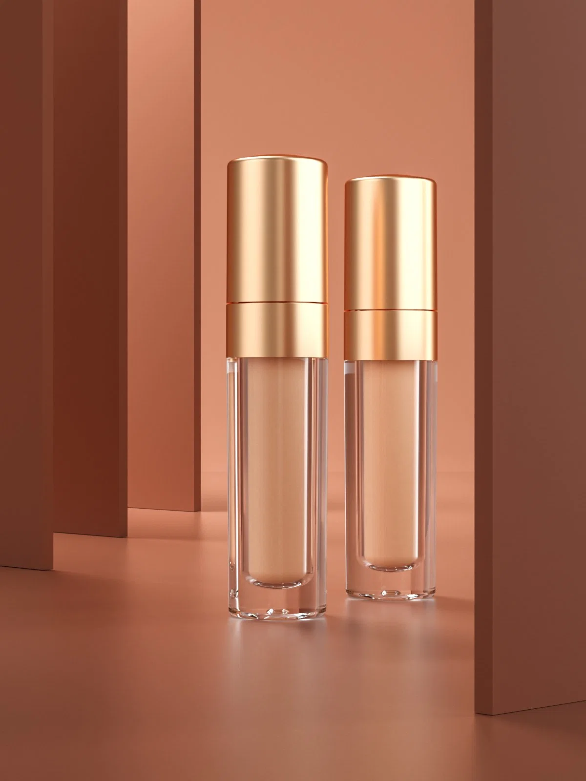 PA-2183 Luxury Transparent Makeup Beauty Bottle Golden Lid Cosmetics Plastic Packaging Concealer Tube Liquid Powder Blusher with Blush Lip Gloss Tube