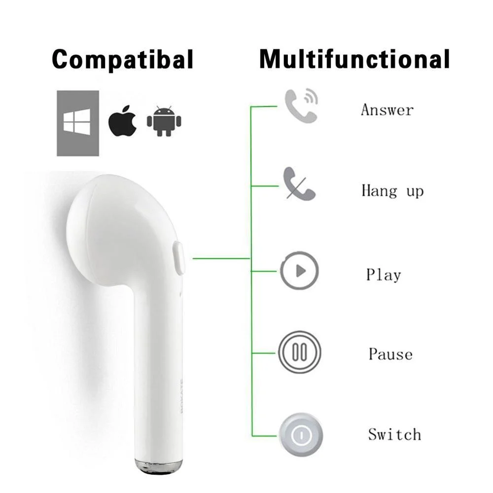 Auricular Bluetooth Auriculares inalámbricos de Tws i7 Mobile auricular estéreo