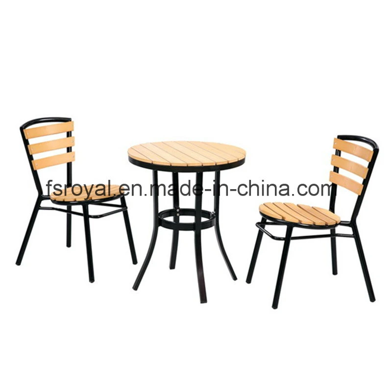 Ocio Patio Revestimiento en polvo de aluminio muebles de madera imitación silla mesa de restaurante al aire libre