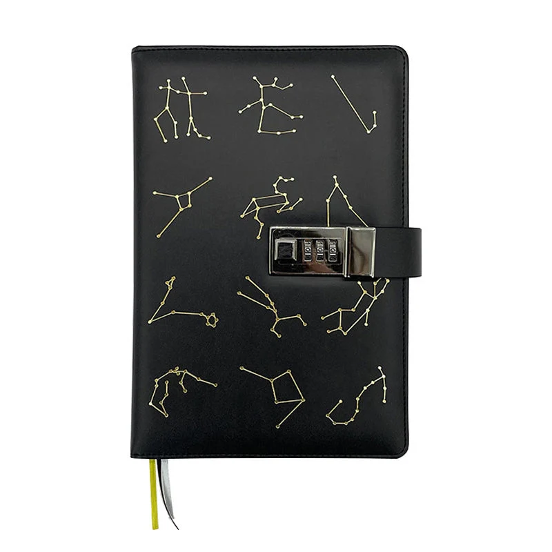 Popular Stationery Constellation Diary Custom Journal Code Lock Leather Notebook