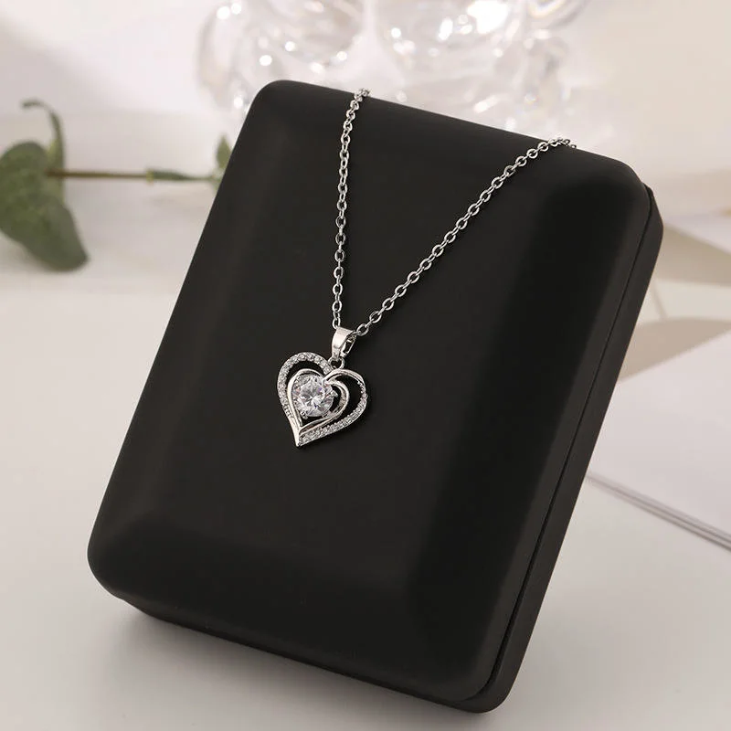 Stainless Steel Geometric Fritillaria Butterfly Pendant Necklace Zircon Snow Flower