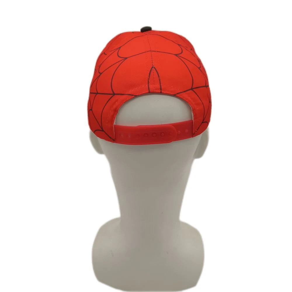 High quality/High cost performance Custom Summer Boy's Spider Man Aop with Laser Eyes Back 7-Hole Plastic Buckle 5-Piece Baseball Cap