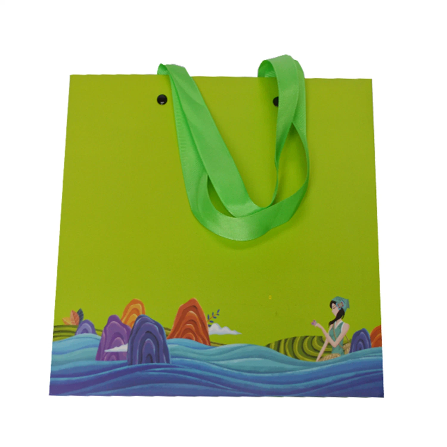 Custom Promotion Mini Green Colorful Art Paper Bag with Handle for Gift Box Shopping Jewelry Box Packaging