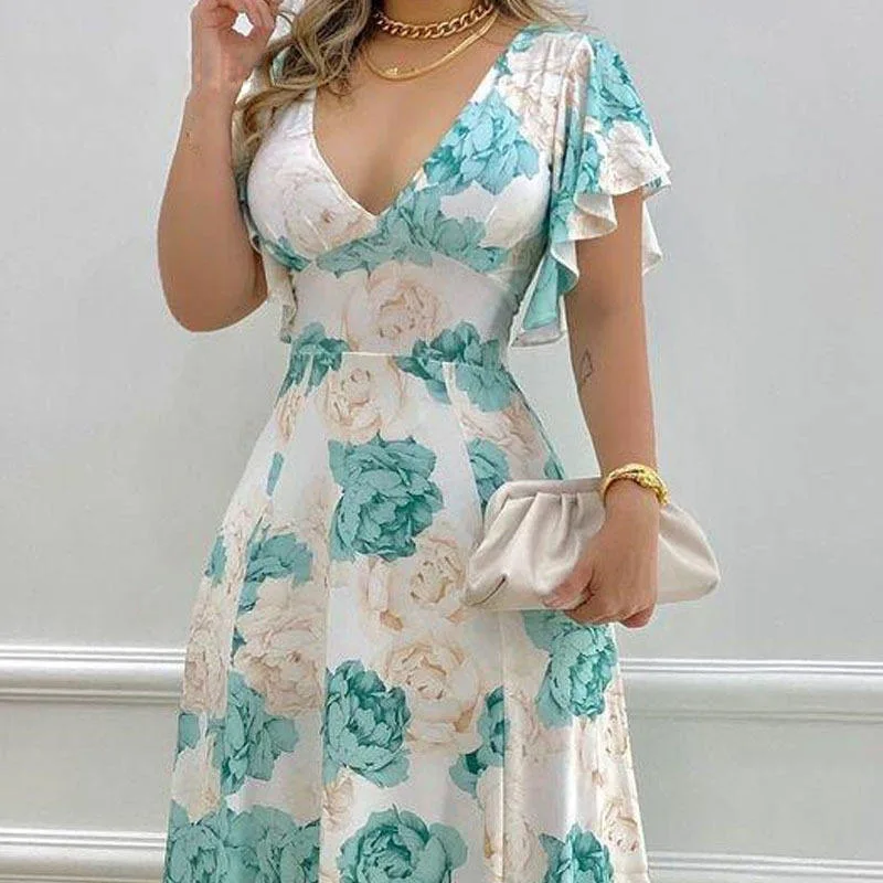 New Design Party Evening Elegant Lady Dress Women Clothing Print Big Swing Casual Dress