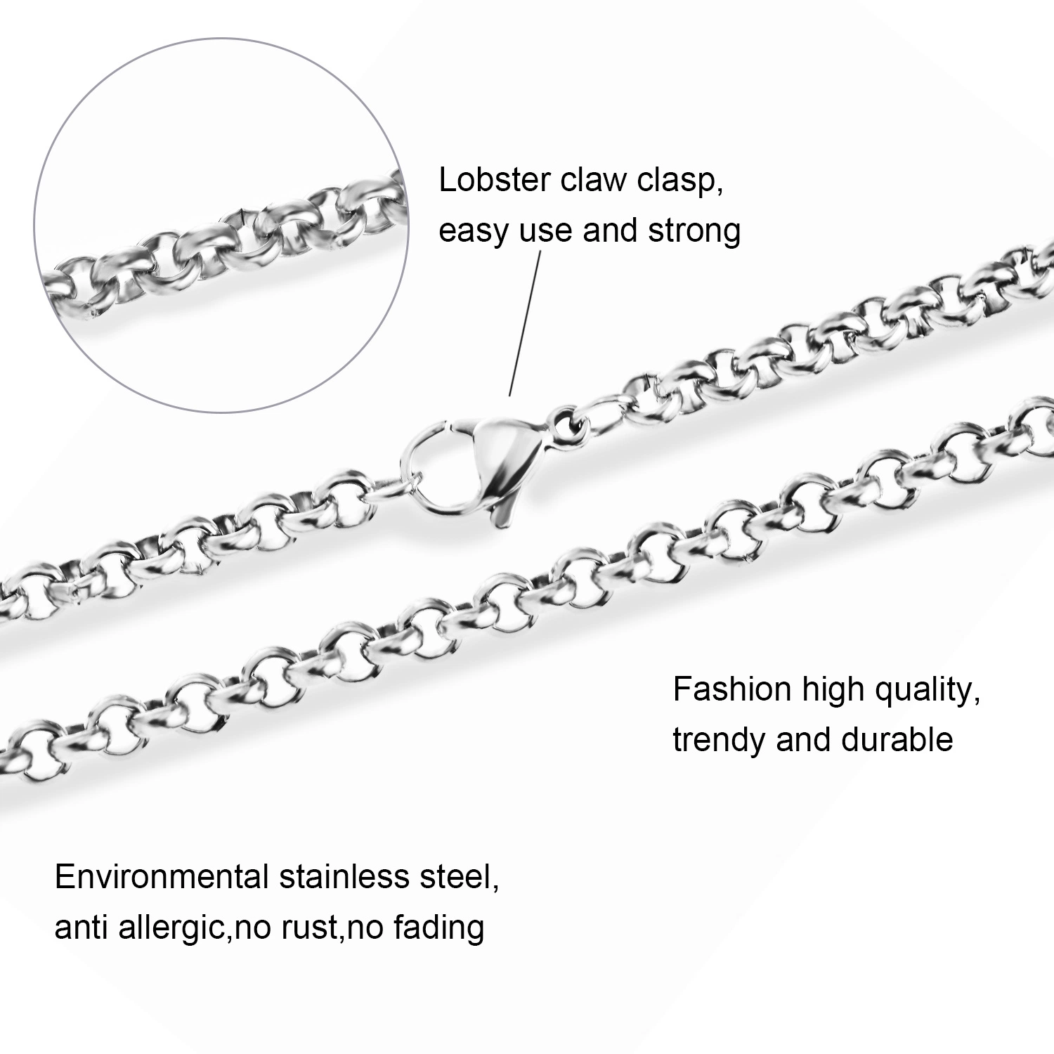 Chapado en oro clásico Collar de Joyas de acero inoxidable Belcher Rolo Anklet Chain Bracelet Bisutería personalizado