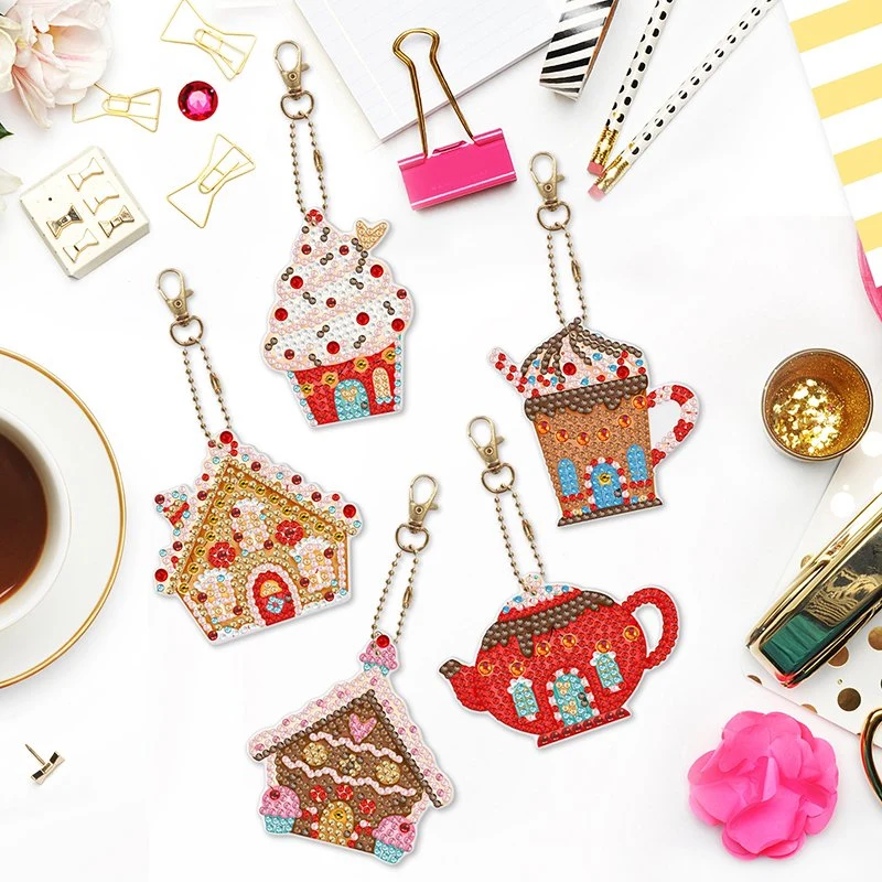 Diamond Painting Keychain DIY Manual Double-Sided Stick Diamond Cat Dog Teapot Girl Ice Cream Christmas Acrylic Keychain