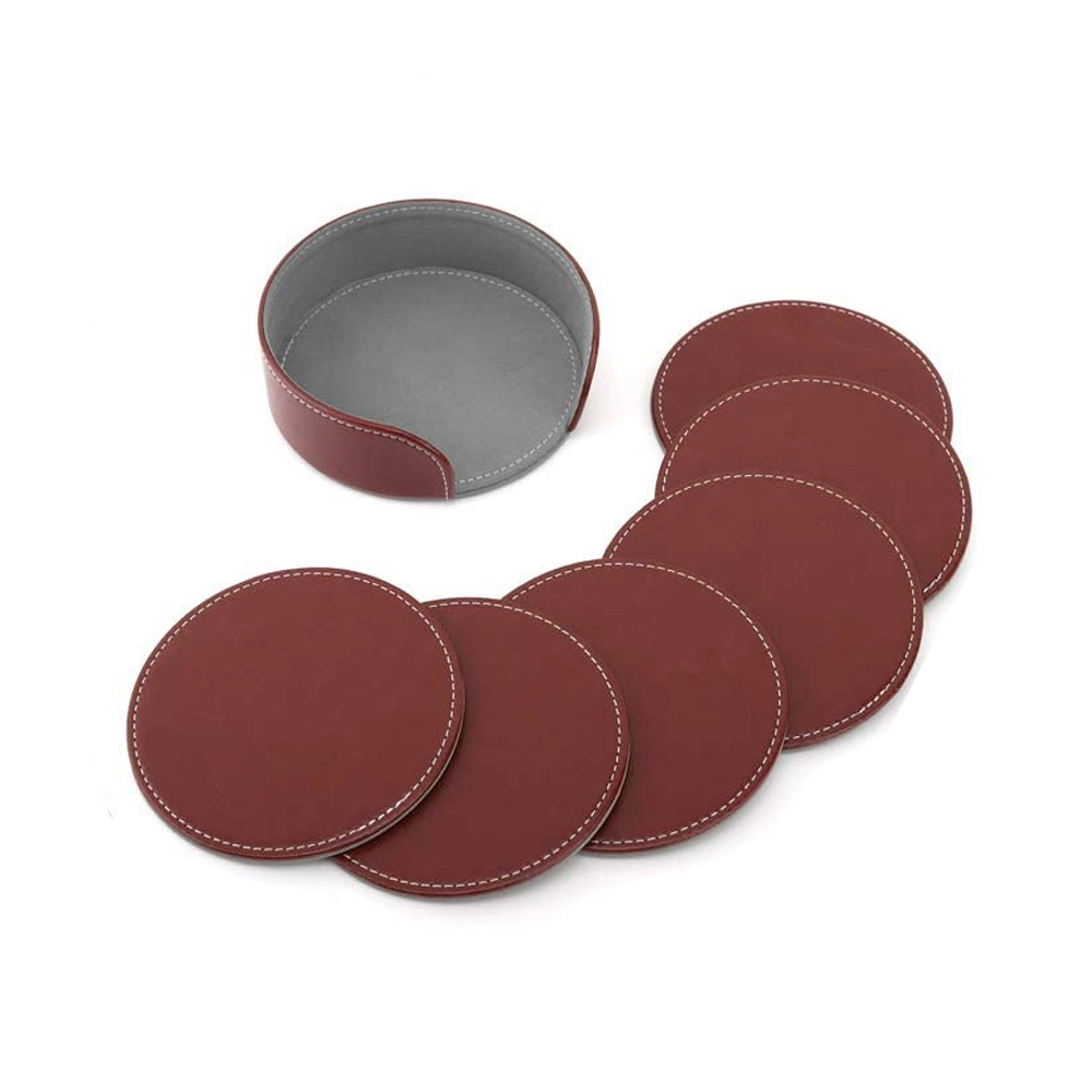 Custom Print Coffee Round PU Leather Drink Cup Coasters