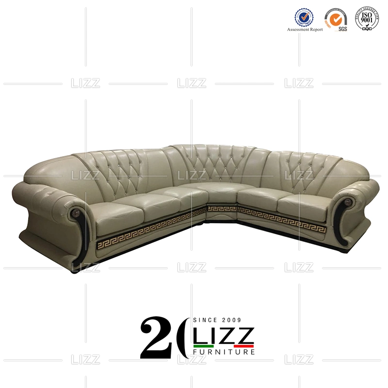 Modern Italian Leather Corner Chesterfield Luxury Sofa Set