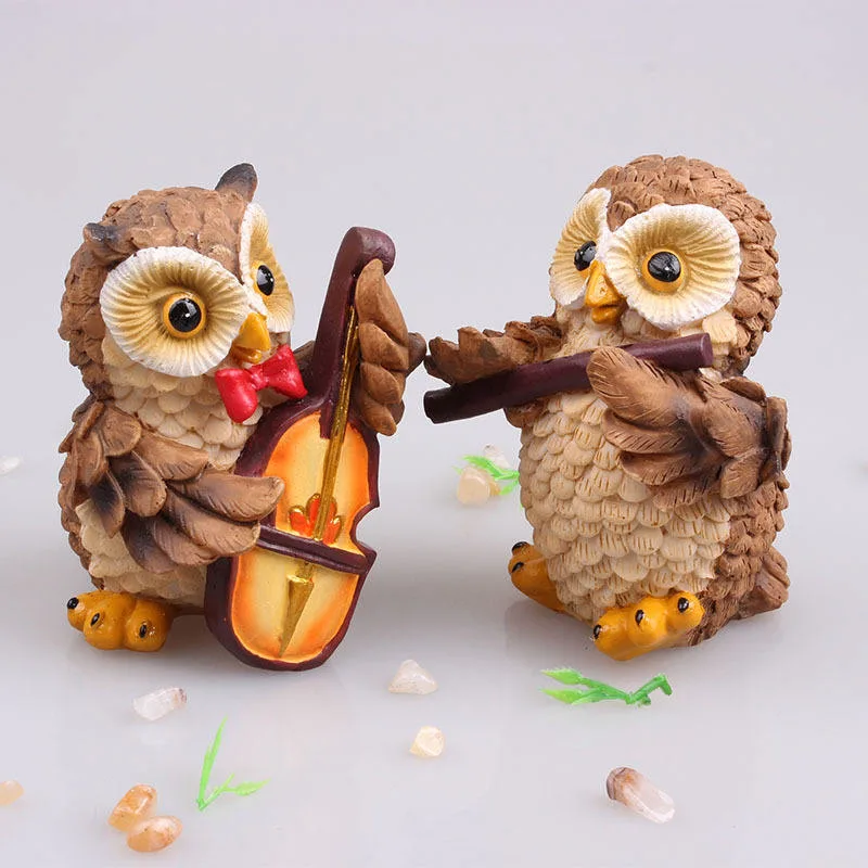 Lovely Eyeglass Glasses Holder Owls Design Crafts Stand Home Resin Sculpture Decorations