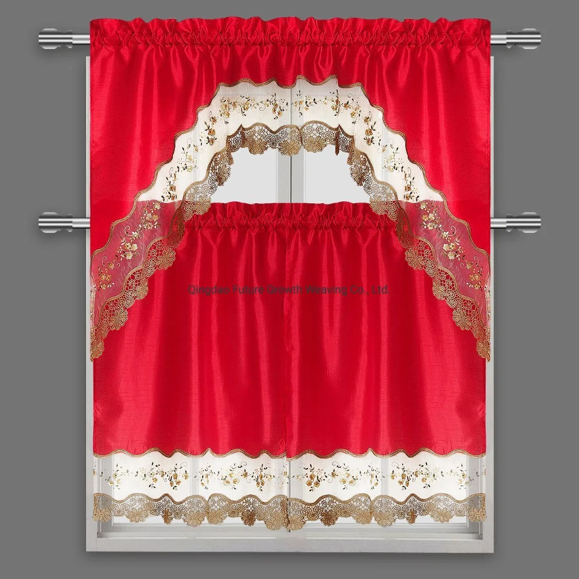 Gold Decoratice Embroidery Satin Polyester Home Swag Kitchen Window Curtains