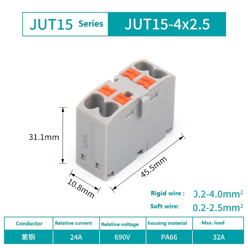 Sobrepasen15-6*10X2.5 Phoenix el cable eléctrico montado en carril DIN de empujar el bloque de terminales