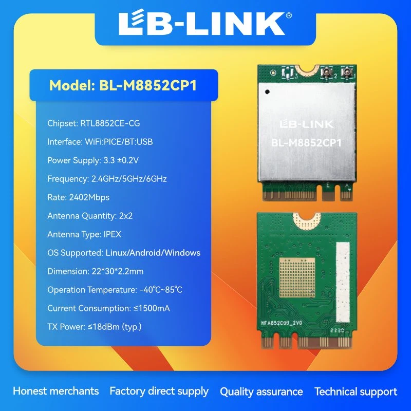 LB-LINK 2T2R 802.11a/b/g/n/AC/ax WiFi+B5.3 M.2 2230 ключ A+E.