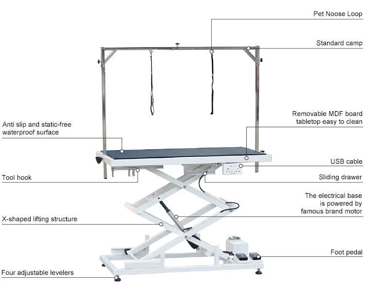 Fabricante alta qualidade Energia silenciosa Electric Accordion Equip elevação elétrica Mesa branca de Animais de Estimação Grooming Table