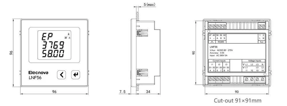 Lnf58 Multifunction Panel Electric Power Meter AC Power Monitoring with RS485 Modbus-RTU