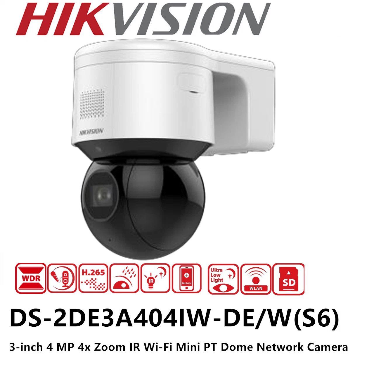 Hikvision OEM 3-Inch 4 MP 4X Zoom IR Wi-Fi Mini PT Dome Network Camera Ds-2de3A404iw-De/W (S6)