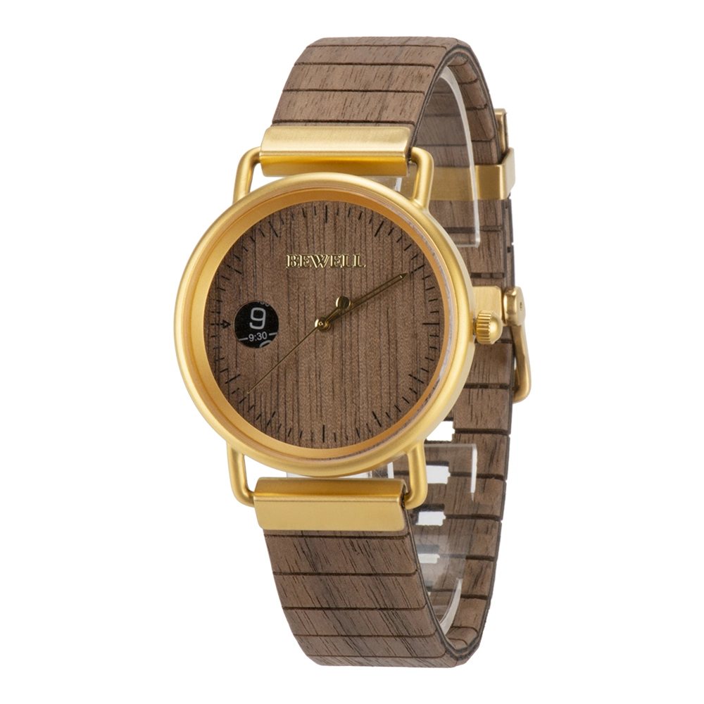 Fashion Design Wooden Watch IP Gold kombinieren mit Natual Schwarz Walnut 3ATM Wasserdicht