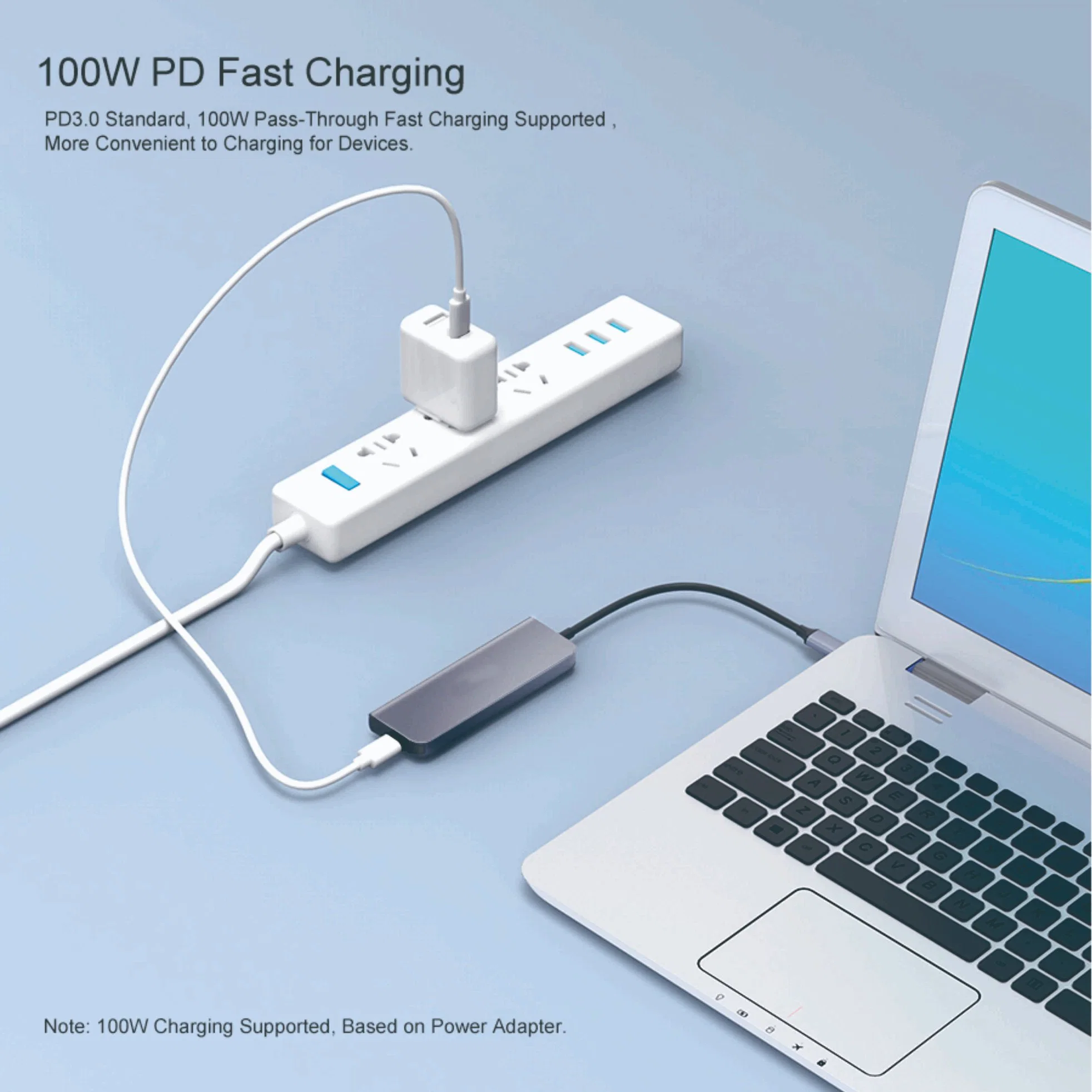 Превосходное многофункциональный концентратор USB Type-C до 2 X USB3.0 + HD + аудио + Pd + для Iwatch зарядное устройство беспроводной связи