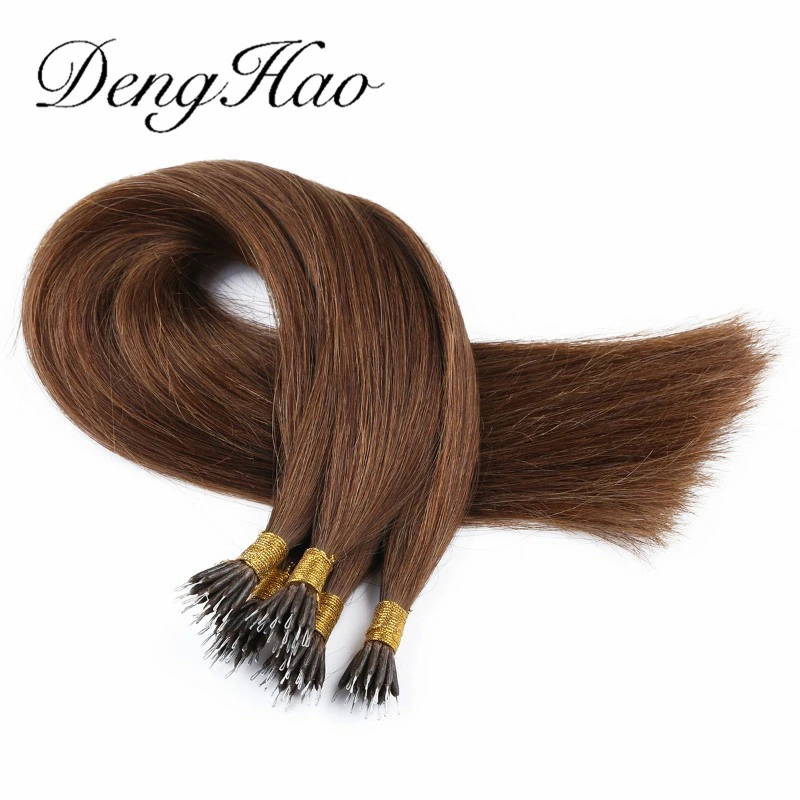 Fábrica 12A Grado Russian Virgin Remy Hair Nano Ring Hair Extensiones Color marrón oscuro