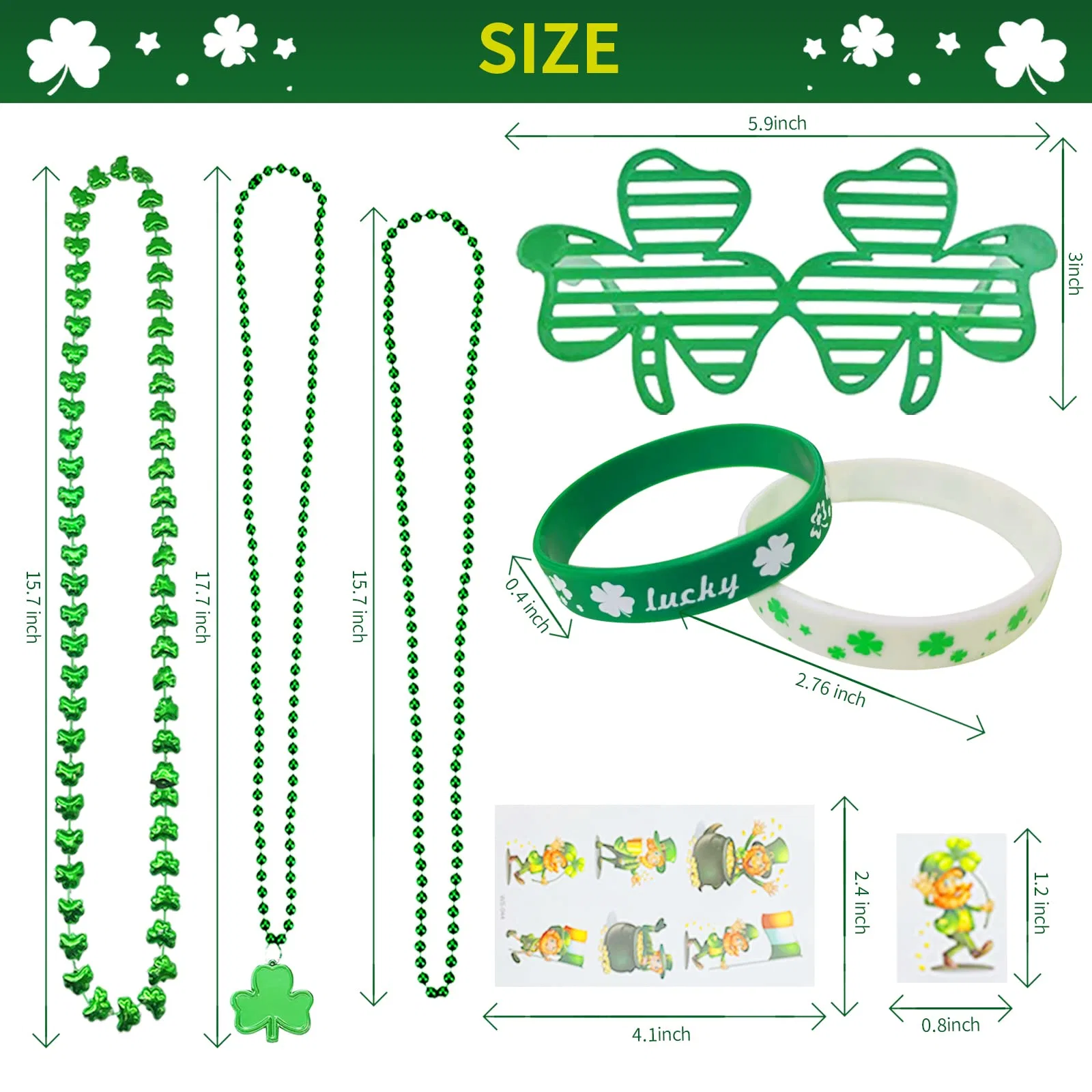 Día de San Patricio Cotillón Establecer el Shamrock Gafas Collares Brazaletes tatuajes Día de San Patricio Accesorios suministros Decoraciones