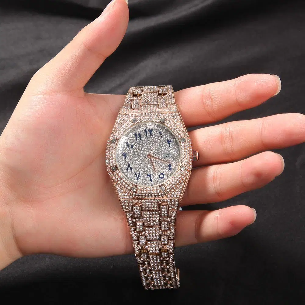 Hip Hop Schmuck 20mm Sport Uhr 316L Gehäuse aus Edelstahl Cover Full Diamond Crystal Strap Uhren Quarz Handgelenkuhren Rapper Schmuckgeschenk