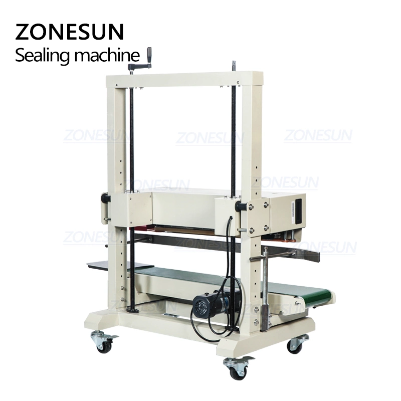 Zonesun Vertical Continuous Band Food Pouch Plastic Bag Induction Heat Packing Sealing Machine