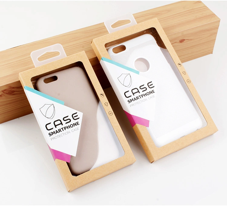 Customized Phone Case Packaging Kraft Paper Box with Clear PVC Window Cellphone Case Retail Package