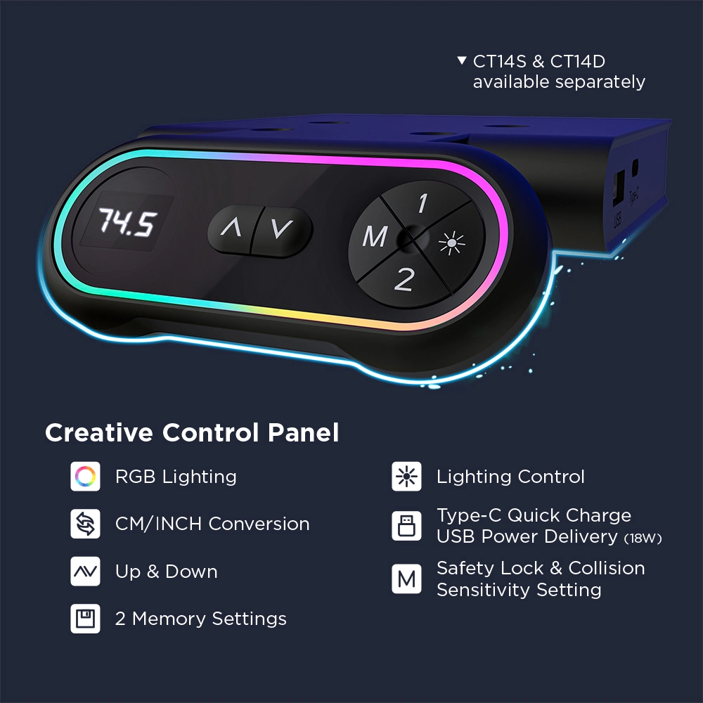 O calculador de luzes RGB personalizado Gamer quadro eléctrico de altura ajustável de Motor Duplo sentar Stand up Gaming Horas com auscultadores com gancho e porta-bebidas