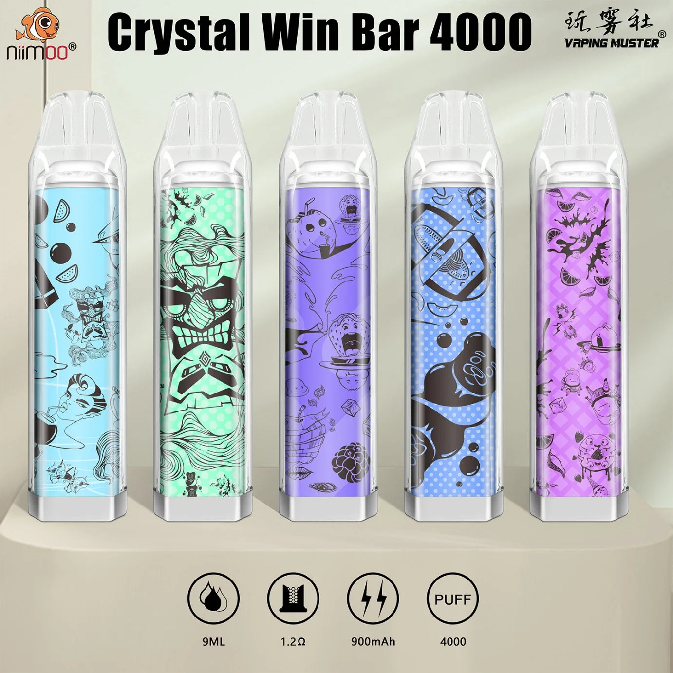 OEM/ODM Crystal Win Bar 4000 saveur de fruits 4 000 puffs 9 ml Vape jetable