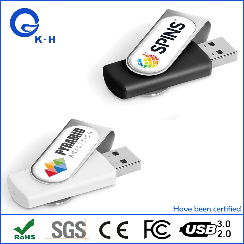 قرص فلاش Swivel USB 2.0 U شعار قبة إيبوكسي 16 جيجا بايت و64 جيجا بايت